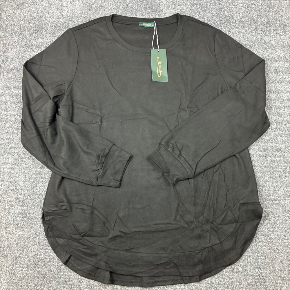 Ofeefan Womens Size XL Black Long Sleeve Crew Neck Curved Hem Tunic Top NEW NWT